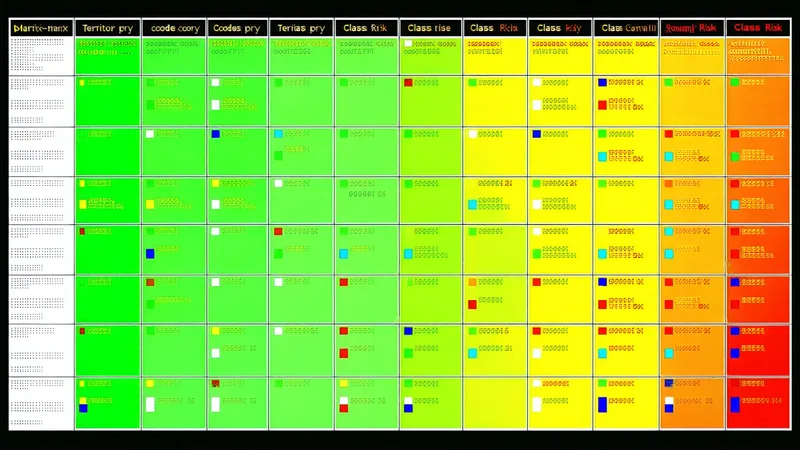 Abstract visualization of commercial property underwriting appetite matrix grid